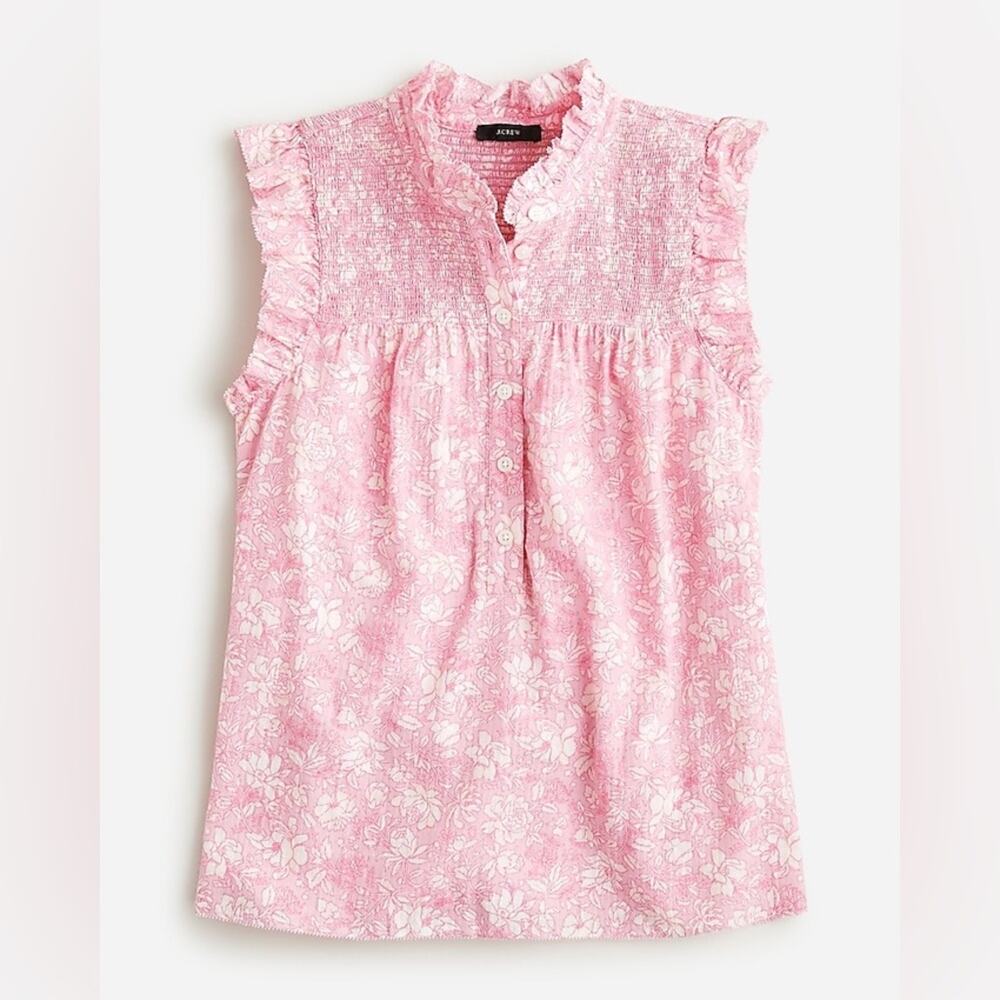J. Crew Garden Soft Gauze Tossed Floral Print Pink Sleeveless Blouse Size Small